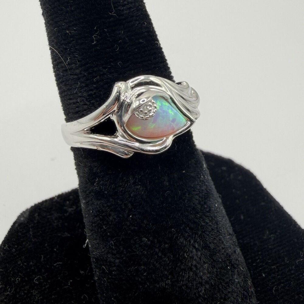 925 Sterling Silver Opal Ring Size 6 Vintage Swirl Design 4.2g